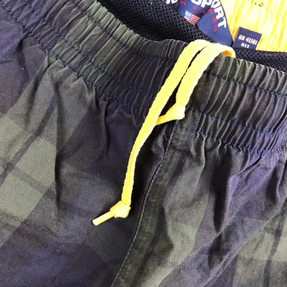 Polo Sport Ralph Lauren Swim‎ Trunks Mens L Plaid Black Watch Mesh Lined Short